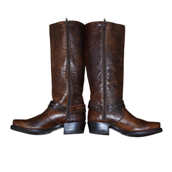 Sonora Distressed Brown Leather Zip Up Buckle Cowboy Boots - Picture 4 of 12